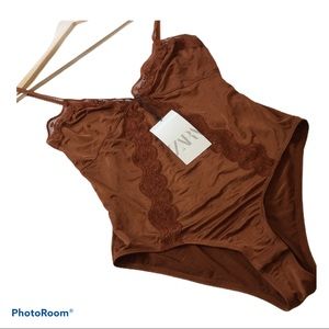 ZARA Lace Bodysuit Brown Copper